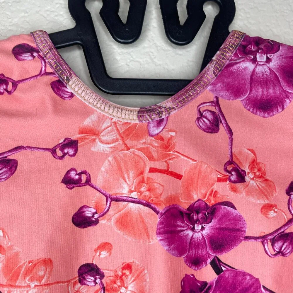 Mar de Lua Girls Orchid Floral Long Sleeve One Piece Swimsuit Size 6